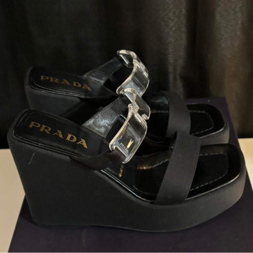 Y2K Authentic Vintage Prada platform wedge mules RARE 39/39.5